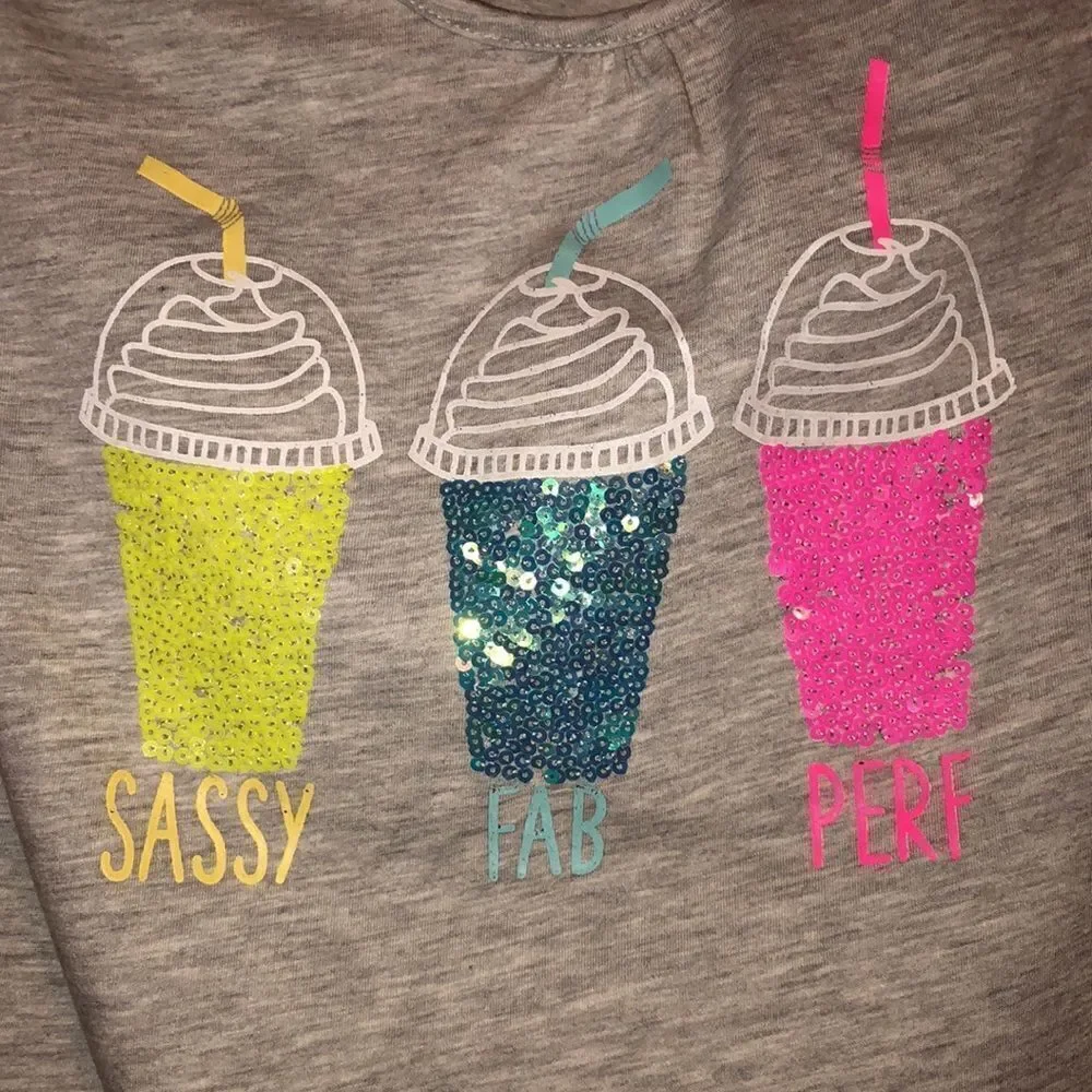 Place 10-12 Light Gray Milkshake Sequins Sassy Fab Perf Sleeveless Tee